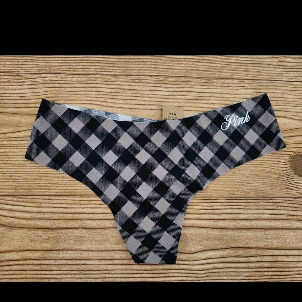NWT Victoria's Secret PINK No Show Thong Panties Color Coffe Brown Gingham